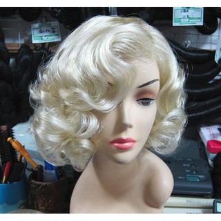 wc34 วิกมารืรีน วิกผมมาริรีนมอนโร วิกผมสีบลอนด์สั้นดัดลอน.วิกMarilyn monroe Cosplay wig วิกผมแฟนซี