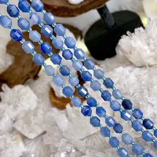 บลู อเวจรีน Blue Aventurine ทรงโอลีฟ 8 มิล *เส้นยาว*