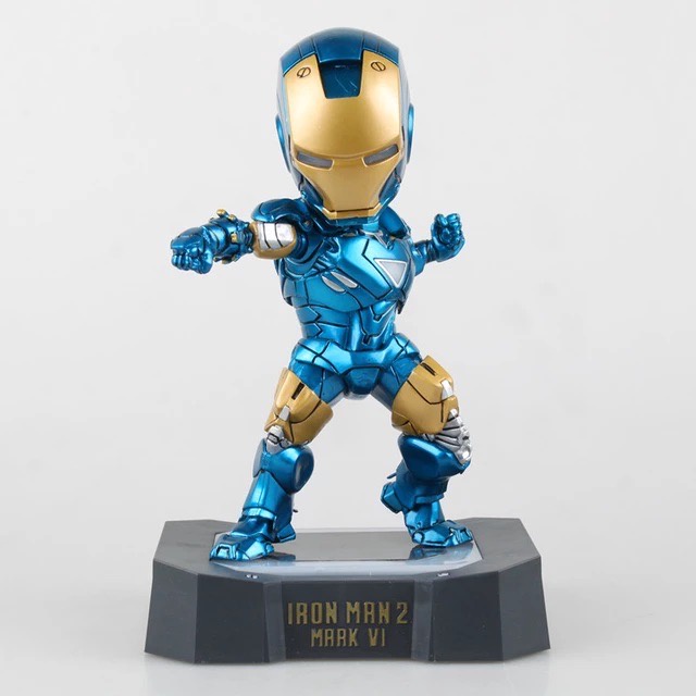 Iron Man Mark VI Blue Iron Man 2 Egg Attack With LED Light PVC Action Figure หัวโต มีไฟ 18 cm
