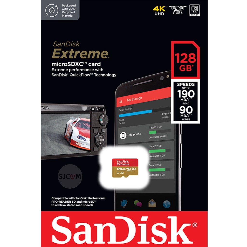 SanDisk Extreme microSDXC 128GB Read 190MB/s Write 90 Mb/s (SDSQXAA-128G-GN6MN) เมมโมรี่ แซนดิส ประกัน Synnex Lifetime