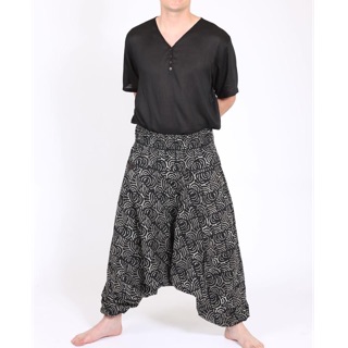 Harem Pants Long (Unisex) กางเกงม้งขายาว กางเกงผ้าฝ้าย (ดำหินแตกใหม่)