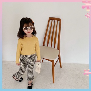 Girls pants childrens spring and autumn leggings outerwear pants baby girls plaid pants slim Korean style western style flared pants