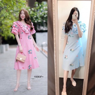 MM15083 เดรสอกระบายปักดอกไม้ floral embroidered dress