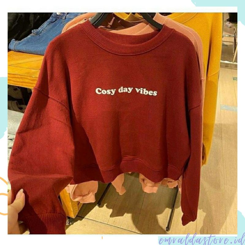 Cosy DAY VIBES CROP SWEATER ใหม่ล่าสุดผู้หญิง FLEECE SHORT SWETER JACKET THICK MATERIAL