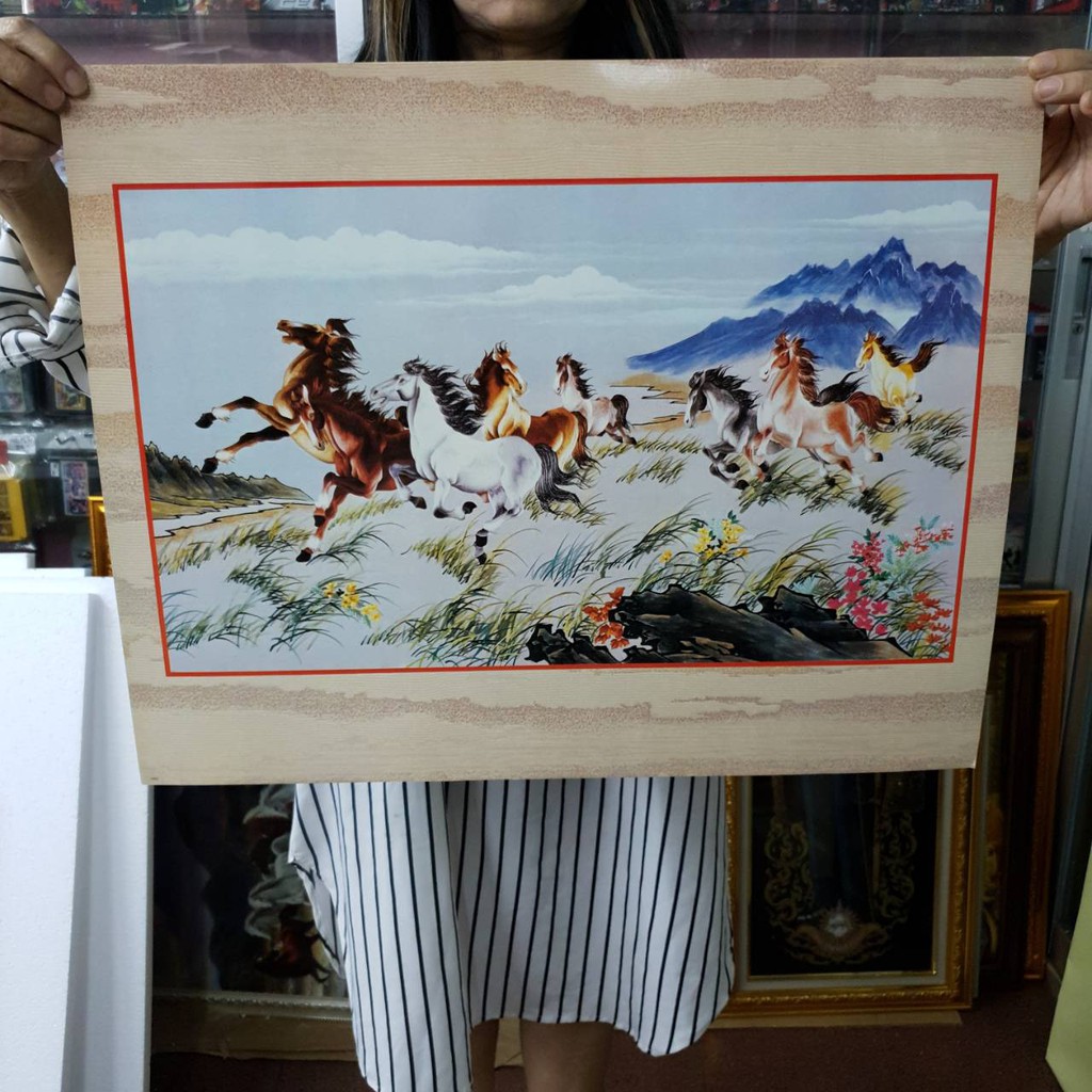 ภาพเปล่า ม้า 8 ตัว ม้าจีน ทุ่งหญ้า ขนาด 16x20 นิ้ว (40x50ซม.) ภาพคมชัด ไม่แตกเบลอ สีสวย สีสด