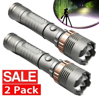 2 Pcs High Power 990000 Lumens Zoom LED Flashlight Rechargeable Super Bright Torch