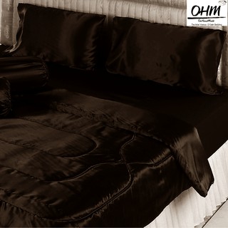 OHM ผ้าปูที่นอน ผ้าเครปซาติน 220 เส้น ขนาด 3.5 ฟุต 3 ชิ้น (สีน้ำตาลเข้ม)