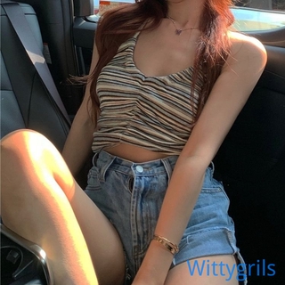 Wittygirls_shop รองเท้ากีฬาแฟชั่น | เสื้อท็อปเสื้อเปิดไหล่สายคล้องคอเซ็กซี่สําหรับสตรี