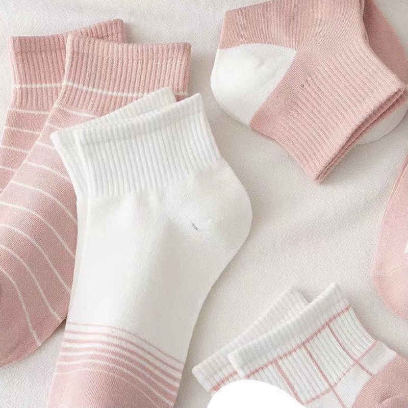 ถุงเท้าข้อสั้น ตารางชมพู 5คู่ ถุงเท้าแฟชั่น  สไตล์เกาหลี ใส่ได้ทั้ง ช/ญ - รูปที่ 3