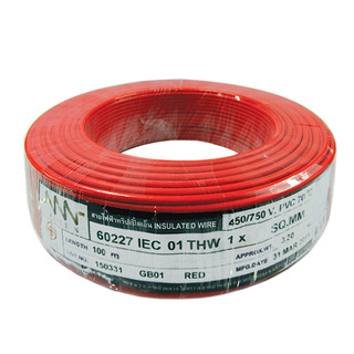 🔥แนะนำ!! NNN สายไฟ รุ่น NNN IEC 01 THW 1 x 6.0 SQ.MM. ขนาด 100 ม. สีแดง Electric Wires &amp; Cables