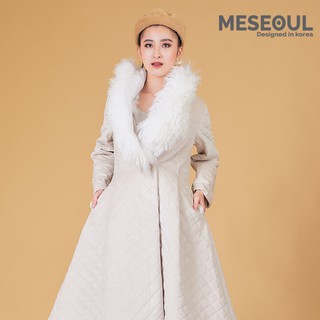 MESEOUL - เสื้อโค้ทกันหนาวแต่งขนเฟอร์รอบคอ