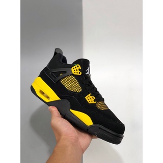 ♞Nike Air Jordan 4 “Thunder” Black/White-Tour Yellow รองเท้าบาสเก็ตบอลผู้ชาย