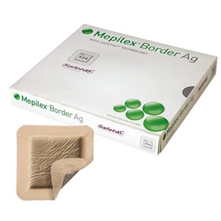 Mepilex Border Ag แผ่นแปะแผลกดทับ ขนาด 10 X 10 cm ขอบกาว กันน้ำ จำนวน 1 กล่อง บรรจุ 5 ชิ้น 20234