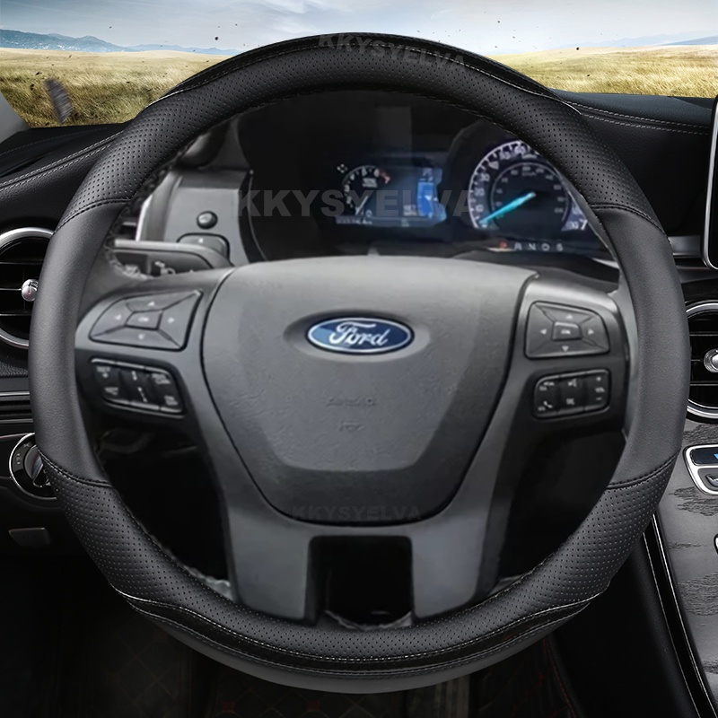 ปลอกหนังหุ้มพวงมาลัยรถยนต์ คาร์บอนไฟเบอร์ ขนาด 38 ซม. สําหรับ Ford Fiesta Everest Ranger