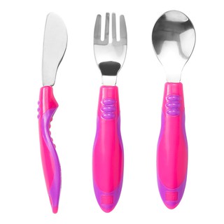 mothercare easy grip toddler cutlery set - 3 pieces (pink) PB883 มาเธอร์แคร์ ชุดช้อนส้อมมีดเด็ก แบบเซ็ต 3 ชิ้น