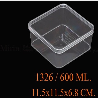 กล่องพลาสติกใส์ NO.1326 ขนาดสี่เหลี่ยมจัตุรัส ความจุ 600ml  ขนาด 11.5x11.5x6.8 CM (12 ใบ/แพ็ค)