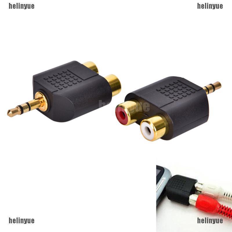 เฮล❤อะแดปเตอร์แจ็ค 3.5 มม. เป็น 2 RCA Twin Phono Y Splitter สเตอริโอ ตัวผู้ เป็น 2 x