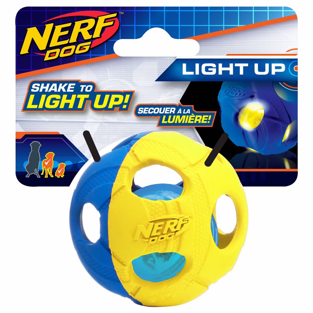 Nerf LED Bash Ball ของเล่นสุนัข ลูกบอลยาง เมื่อโยนลงพื้นจะมีแสง สำหรับสุนัขพันธุ์เล็ก-กลาง ขนาด 2.5 นิ้ว