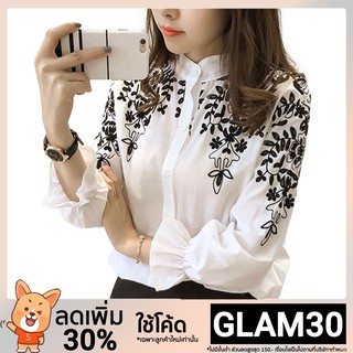 โค้ด  CBLADY30 ลด 30% แฟชั่นสตรีเสื้อเชิ้ตผ้าฝ้ายผ้าลินินปักลาย