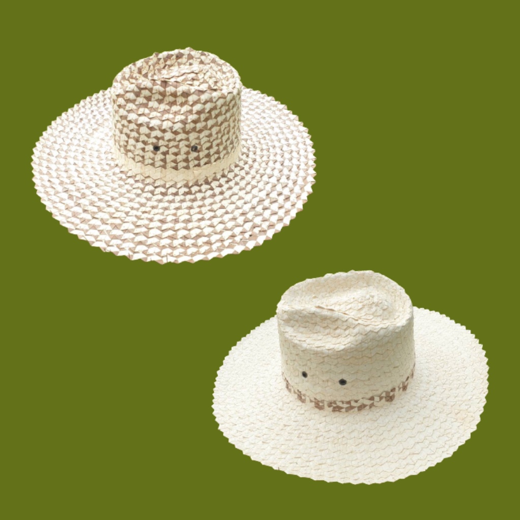 หมวกทรงคาวบอยใบลานสานสีขาวและสีลาย By Niran.hat ( 4 นิ้ว)