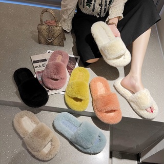 💗 แฟชั่น ใหม่ ขนยาว รองเท้าแตะ บ้าน รองเท้าแตะแบบสวม รองเท้าใส่ในบ้าน（slipper）