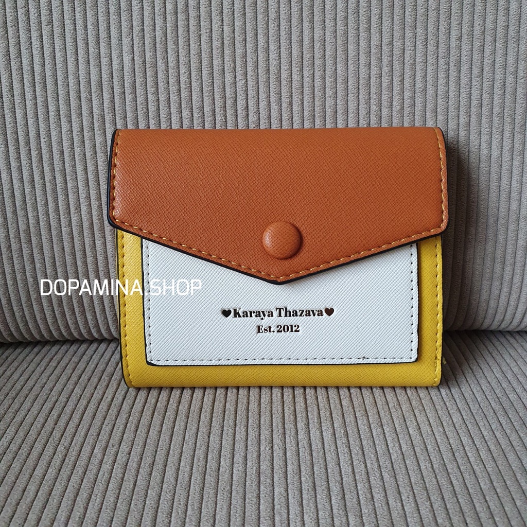 💥NEW พร้อมส่ง💥 [BAG021] กระเป๋าสตางค์แบรนด์ KARAYA THAZAVA แท้ ผู้หญิง ใบสั้นกระดุม [สีเหลือง]