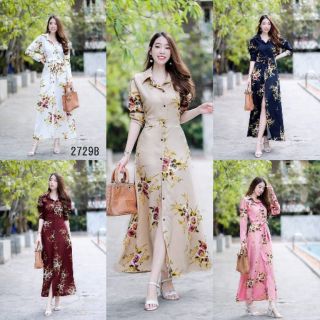 MAXIDRESS เดรสแขนยาวปลายแขนติดกระดุม1เม็ด