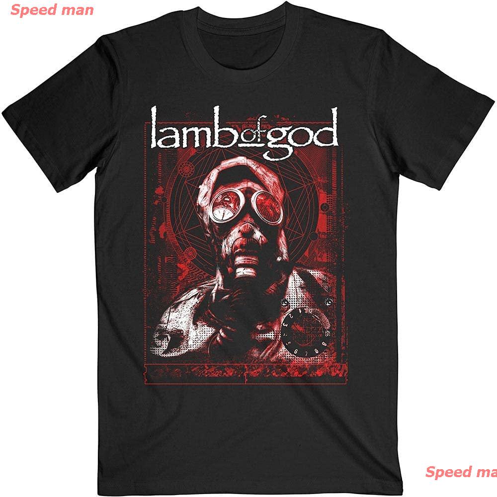 เสื้อยืดโอเวอร์ไซส์ins ผู้ชายและผู้หญิง ผู้ชาย วงดนตรี เสื้อยืด Lamb Of God 'Gas Mask Waves' (Black) T-Shirt เสื้อคู่ เส