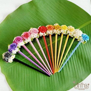 ปิ่นปักผมกุหลาบ งานดินปั้นจากดินไทย แบรนด์ ไอดินไทย idinthai Rose Hairpins ปิ่นปักผม ปิ่นปักผมดอกไม้