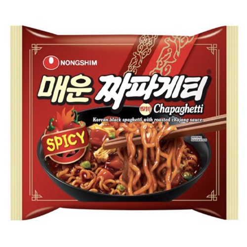 <หมดอายุ 25/6/2026> SPICY CHAPAGHETTI สไปซี่ ชาปาเก็ตตี้ (บะหมี่กึ่งสำเร็จรูปพร้อมซองเครื่องปรุงรสซอสถั่วดำ ชนิดเผ็ด)