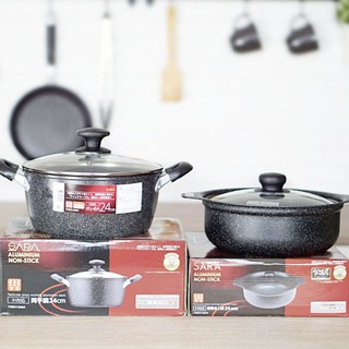 M KITCHENSTUFF หม้อ หม้อเคลือบหินอ่อน SARA  ขนาด24 cm สามารถใช้กับเตาแม่เหล็กไฟฟ้า (A4)