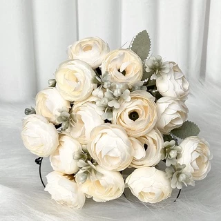 นอร์ดิก ins จําลองไฮเดรนเยียหวานชาน้อยรวมกัน 18 หัวดอกไม้ถือดอกไม้ปลอมอุปกรณ์ประกอบฉากงานแต่งงานดอกไม้ตกแต่งดอกไม้