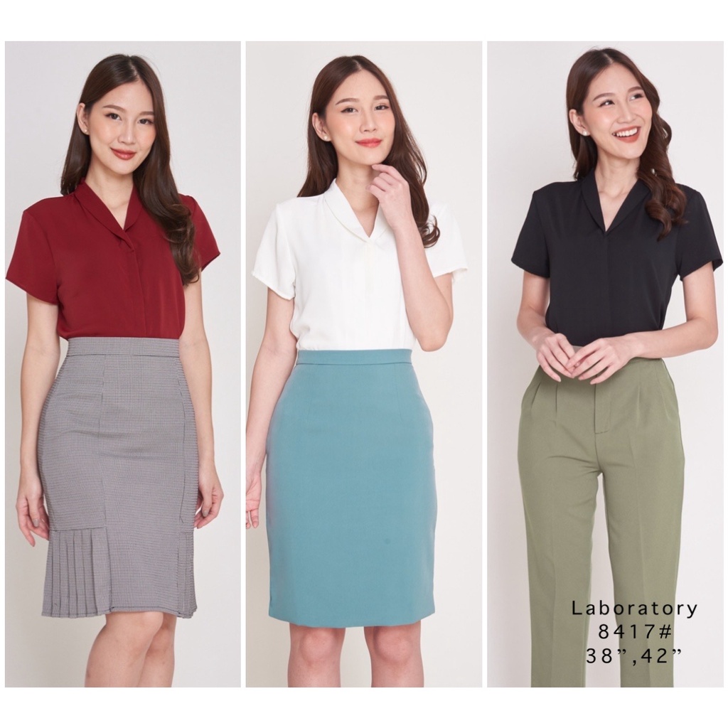 Laboratory เสื้อ 8417# คอปกวีแขนสั้นสีพื้น ไซส์ 36”,38”,42”