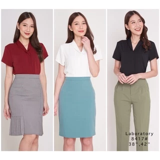 Laboratory เสื้อ 8417# คอปกวีแขนสั้นสีพื้น ไซส์ 36”,38”,42”