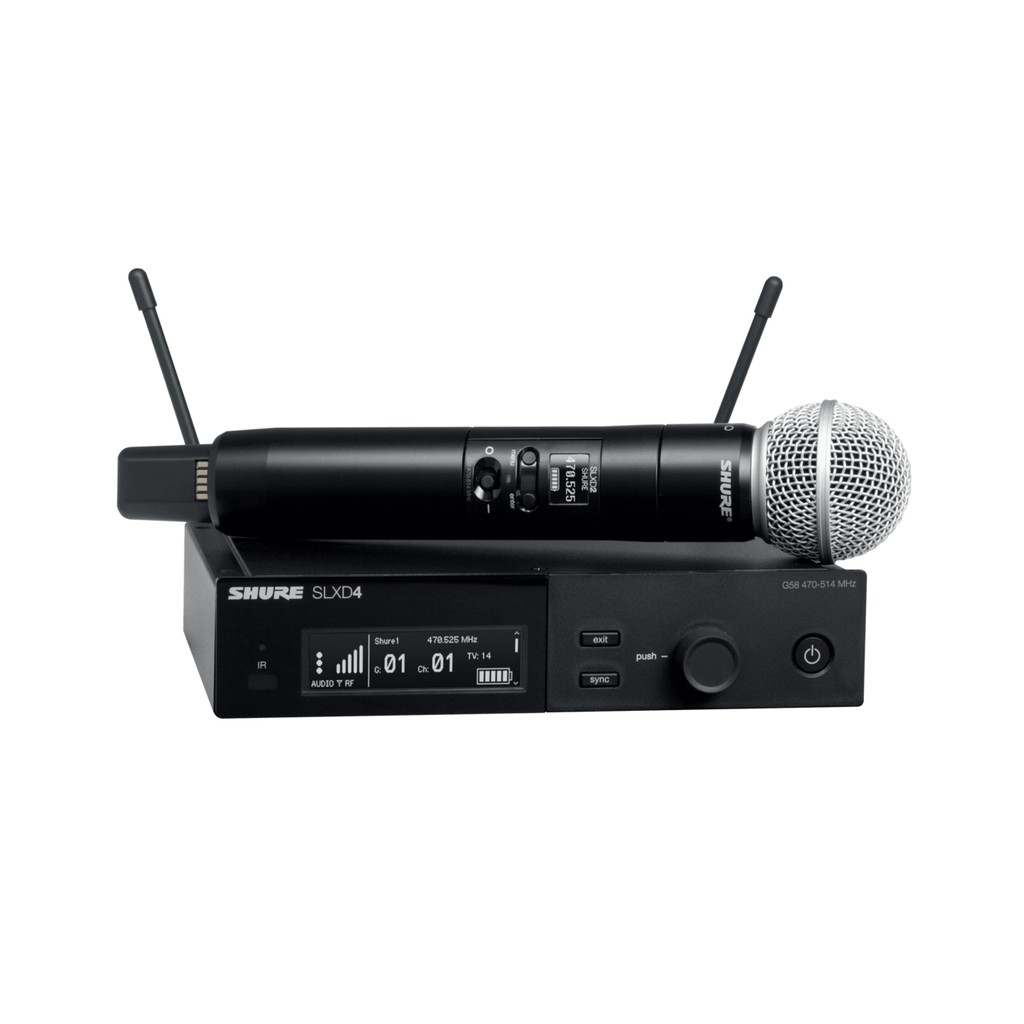 SHURE SLXD24A/SM58-M55 ไมค์ลอย มือถือเดี่ยว แบบดิจิตอล 24 บิต คลื่นความถี่ 694-703 MHz และ 748-758 M