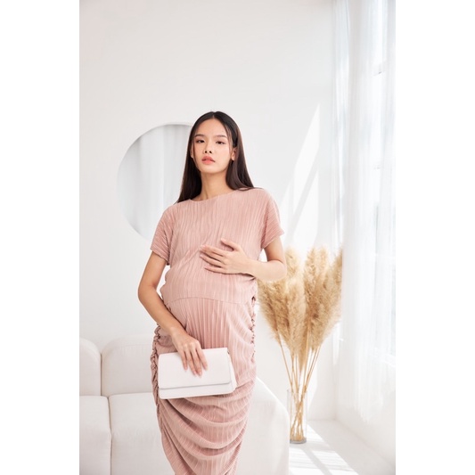 Minirin ชุดคลุมท้อง ชุดให้นม คลุมท้องและให้นมได้ (ใส่ซับในอย่างดี) รุ่น M38 Swiped siding pleat dress ราคา ถูกที่สุด ดีลบีเคเค แกลเลอรีภาพที่ 5