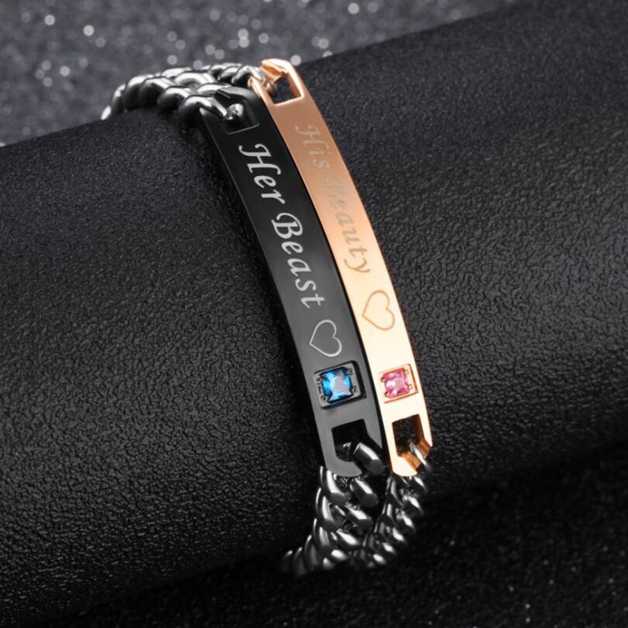 สร้อยข้อมือคู่ สเตนเลส ลาย His Queen & Her King Gelang Pasangan Perak สีโรสโกลด์ แฟชั่นสําหรับผู้ชาย ผู้หญิง