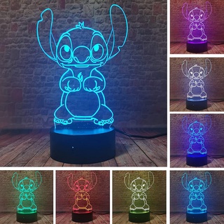 โคมไฟกลางคืน รูปการ์ตูน Lilo and Stitch 3D เปลี่ยนสีได้ 7 สี สําหรับตกแต่งบ้าน ห้องเด็ก เพื่อน ของขวัญวันเกิด คริสต์มาส