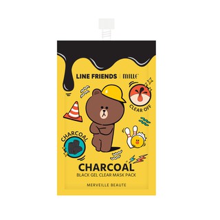 มาส์กชาโคลซองพกพา Line Friends l Mille Charcoal Black Gel Clear Mask Pack 6g.