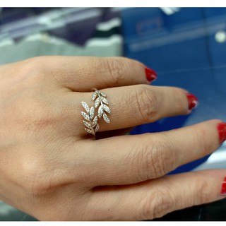 SWEET 16 แหวนเงินล้อมแฟชั่นเกาหลี R26 / Ring 925 Sterling Silver Leaves with beautiful CZ Diamonds Korean Fashion