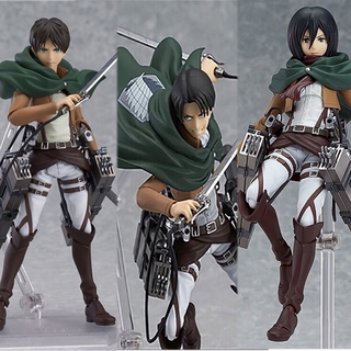 ATTACK MIKASA FIGMA ฟิกเกอร์พีวีซี Attack On Titan Eren Jaeger Mikasa Levi Rivaille Ackerman Figma 203 207 213 ของเล่นสําหรับเด็ก