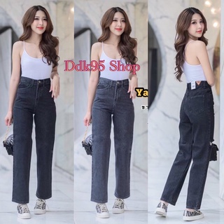 🎀กางเกงยีนส์ขากระบอก สีฟอกดำ/สโนว์ดำ กางเกงวินเทจเอวสูง งานป้ายYam‘s jeans