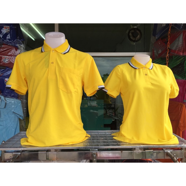 เสื้อโปโลสีเหลือง ยี่ห้อPoligan ของผู้ชายและผู้หญิง