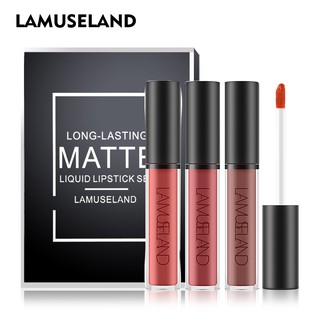 LAMUSELAND ลิปสติกลิปกลอส Matte ติดทนนานกันน้ำ 12 สี  3 ชิ้น/ชุด   LA03