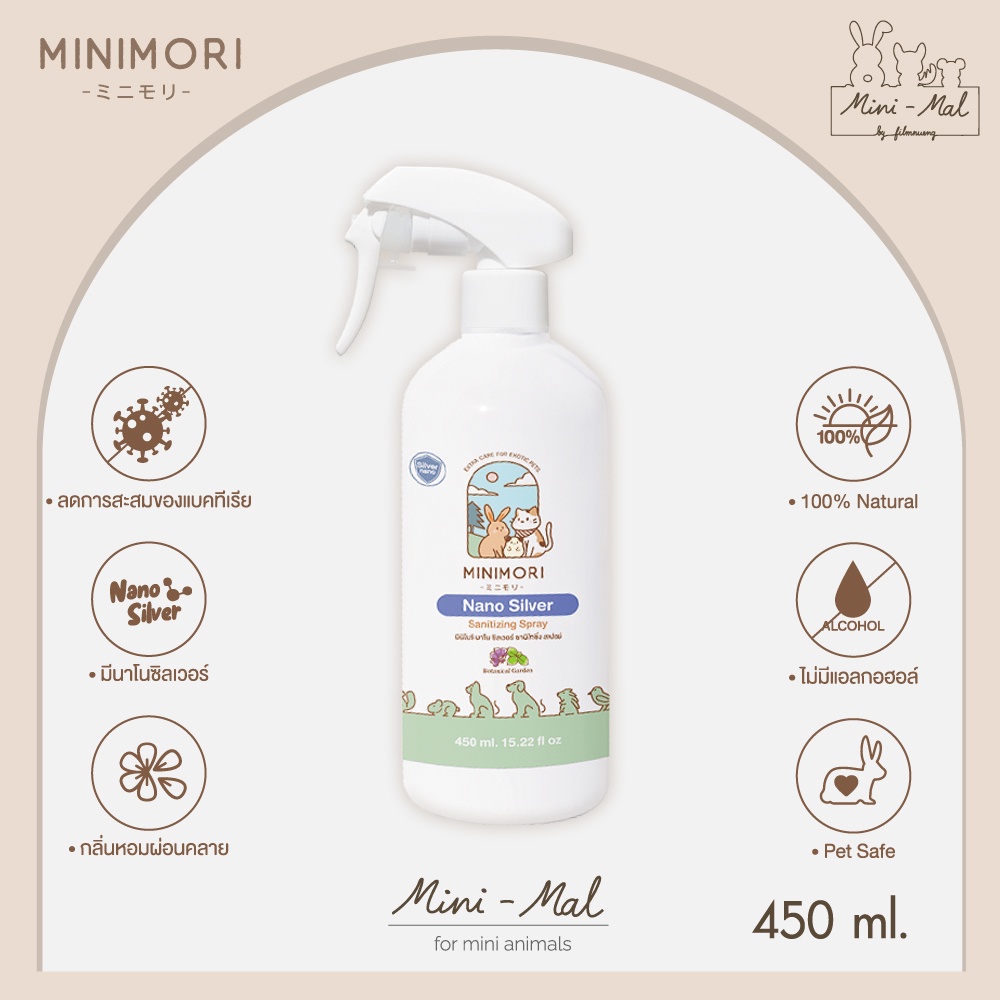 MiniMori Nano Silver Sanitizing Spray สเปรย์ทำความสะอาดและฆ่าเชื้อโรคอเนกประสงค์ ไม่ต้องล้างออก มีใบCerรับรอง ปลอดภัยสูง
