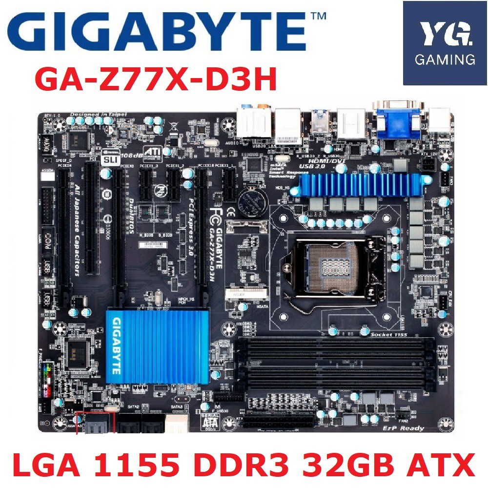 LGA 1155 Z77 DDR3 Gigabyte GA-Z77X-D3H USB3.0 32G Z77X-D3H เดสก์ท็อป SATA III PCI-E 3.0 ใช้