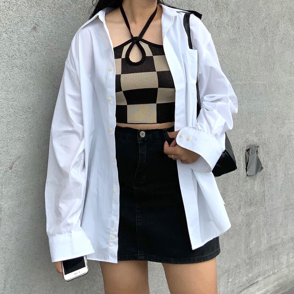 【สินค้าแนะนำจาก KOL】เสื้อสายเดี่ยวคอ halter ลายตารางสีสันสดใส Lovito Casual Plaid Colorblock Halter 