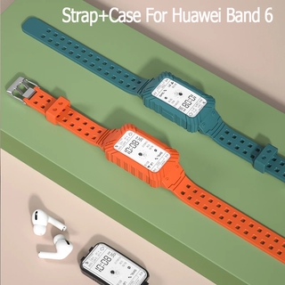 สาย band 6 สายนาฬิกา ชนิดซิลิโคน พร้อมเคสกันกระแทก สำหรับ huawei band 6 สมาร์ทวอทช์ smart watch