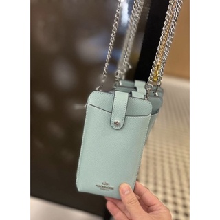 พร้อมส่ง แท้ 🇺🇸💯% New NORTH/SOUTH PHONE CROSSBODY (COACH C6884) LIGHT TEAL/SILVER