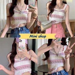 Mini shop🌸พร้อมส่ง🌸 (11117) เสื้อกล้ามถักไหมพรมลายดอกไม้ สไตล์เกาหลีมาก -C